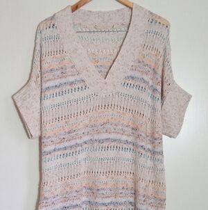 Soft Surroundings Vneck short sleeve drop shoulder long line sweater size medium